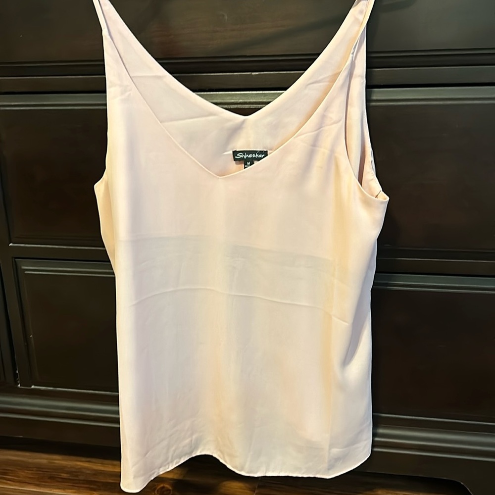 Pale pink Skinestar spaghetti strap camo tank. Size medium